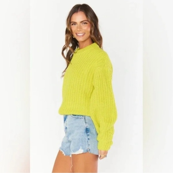 Show Me Your MuMu Bailey Like Green Chunky Knit Oversized Sweater Size Small - Picture 2 of 16